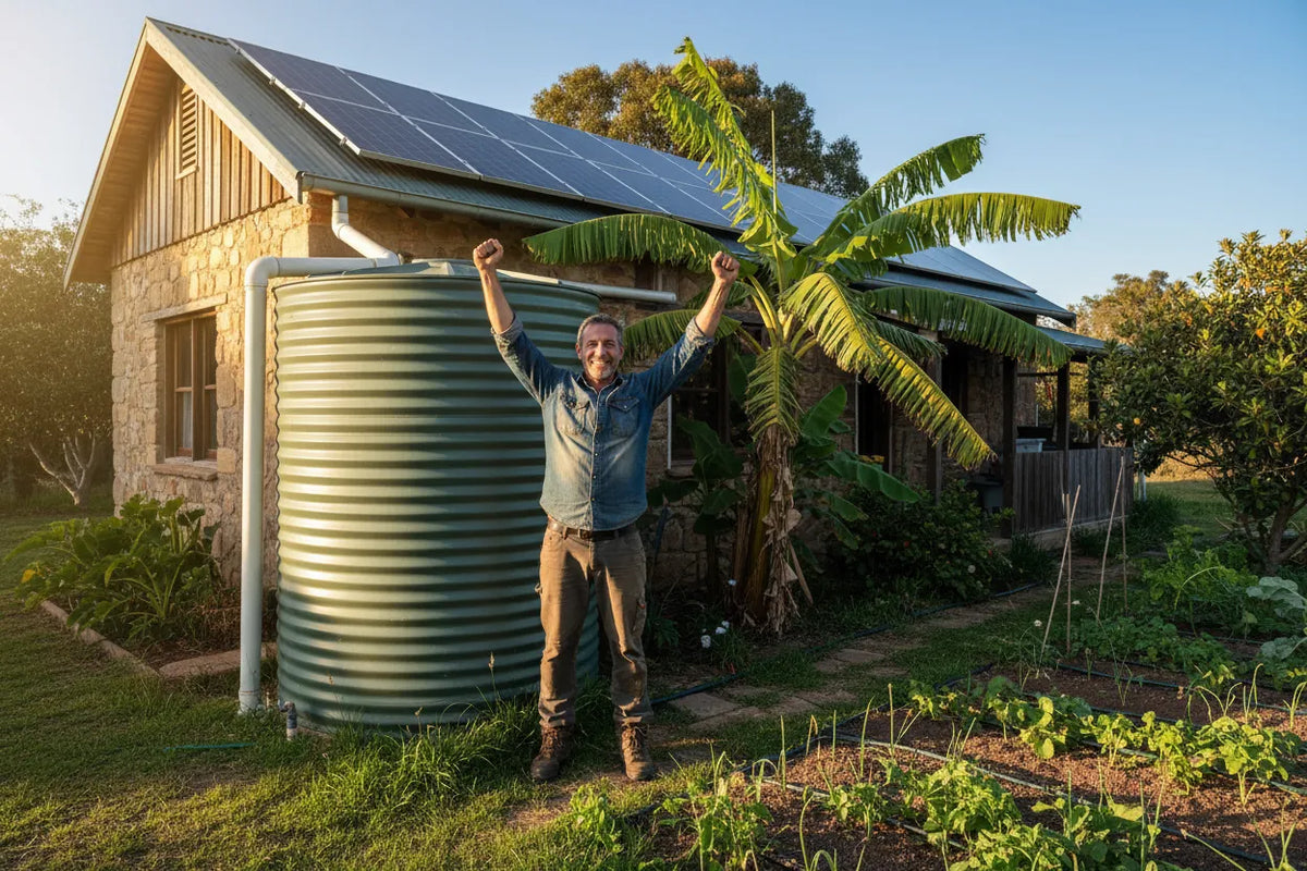 Texas homeowner achieving water independence with water storage and solar-powered home systems