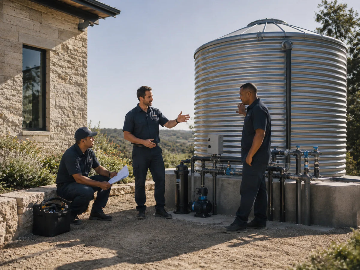 Water system installation coordination with technicians at a Texas property